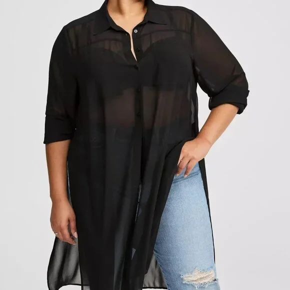 Chiffon Button Up - Picture 1 of 4